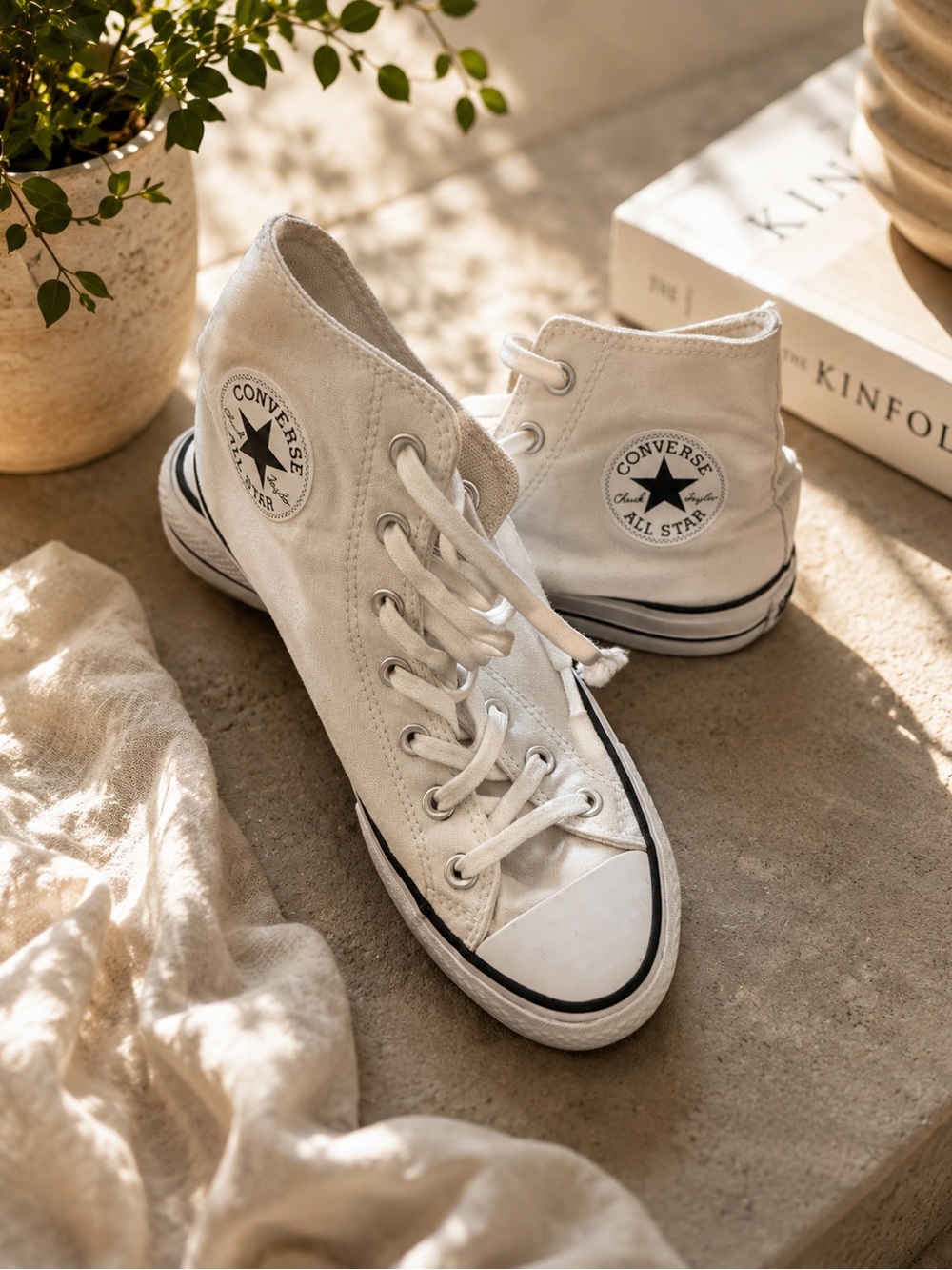 Converse High Top Sneakers in White  & black